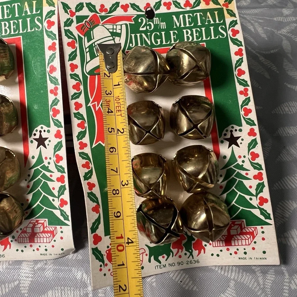 Vintage 25mm Metal Jingle Bells 2 Sets of 8 Goldtone Bells Craft Christmas Decor